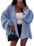 BKBEY Womens Oversized Cardigan Sweaters 2025 Fall Soft Puff Sleeve Cozy Open Front Chunky Sweater Blue