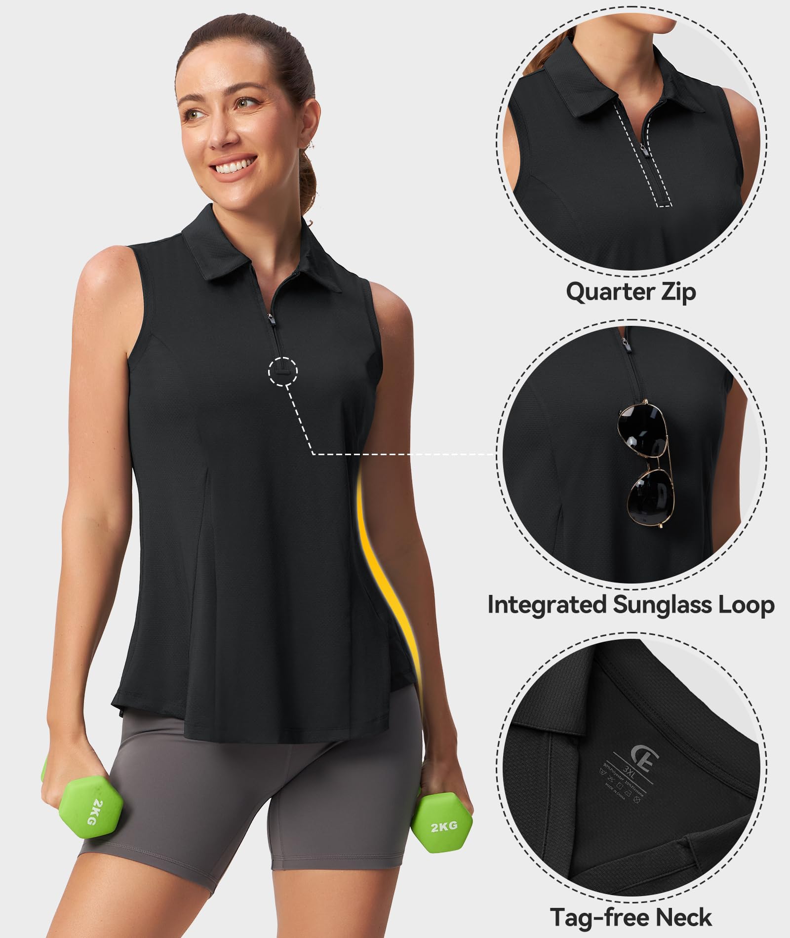 Casei Women's Sleeveless Golf Polo Shirts No-Tuck Peplum with Sunglass Loop