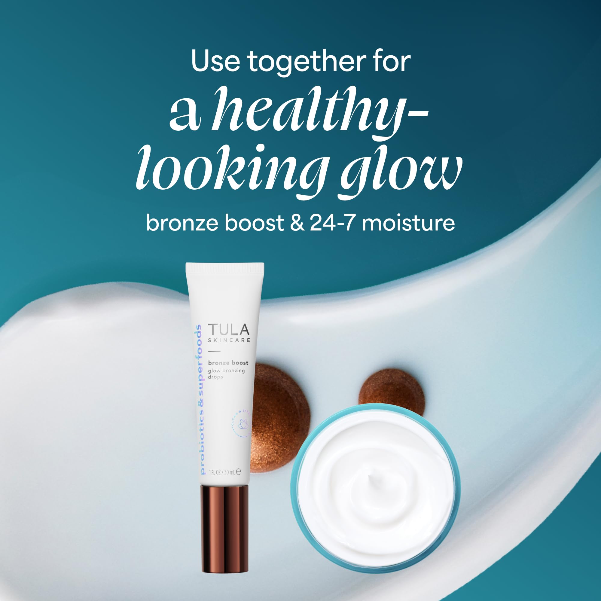 TULA Skin Care Bronze Boost Glow Bronzing Drops - Provides Natural Glow, Evens Skin Tone, Plumps and Hydrates Skin, Contains Niacinamide, Hyaluronic Acid and Green Tea, 1 Fl Oz.