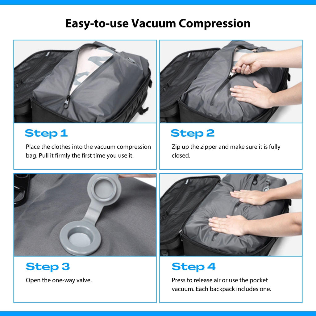 MEGABACK Vacuum Travel Backpack, 70L Expandable Air Vacuum Backpack for Travel, Vacpack Travel Vacuum Bags with Pump, TSA Lock, USB Charging Port, Waterproof