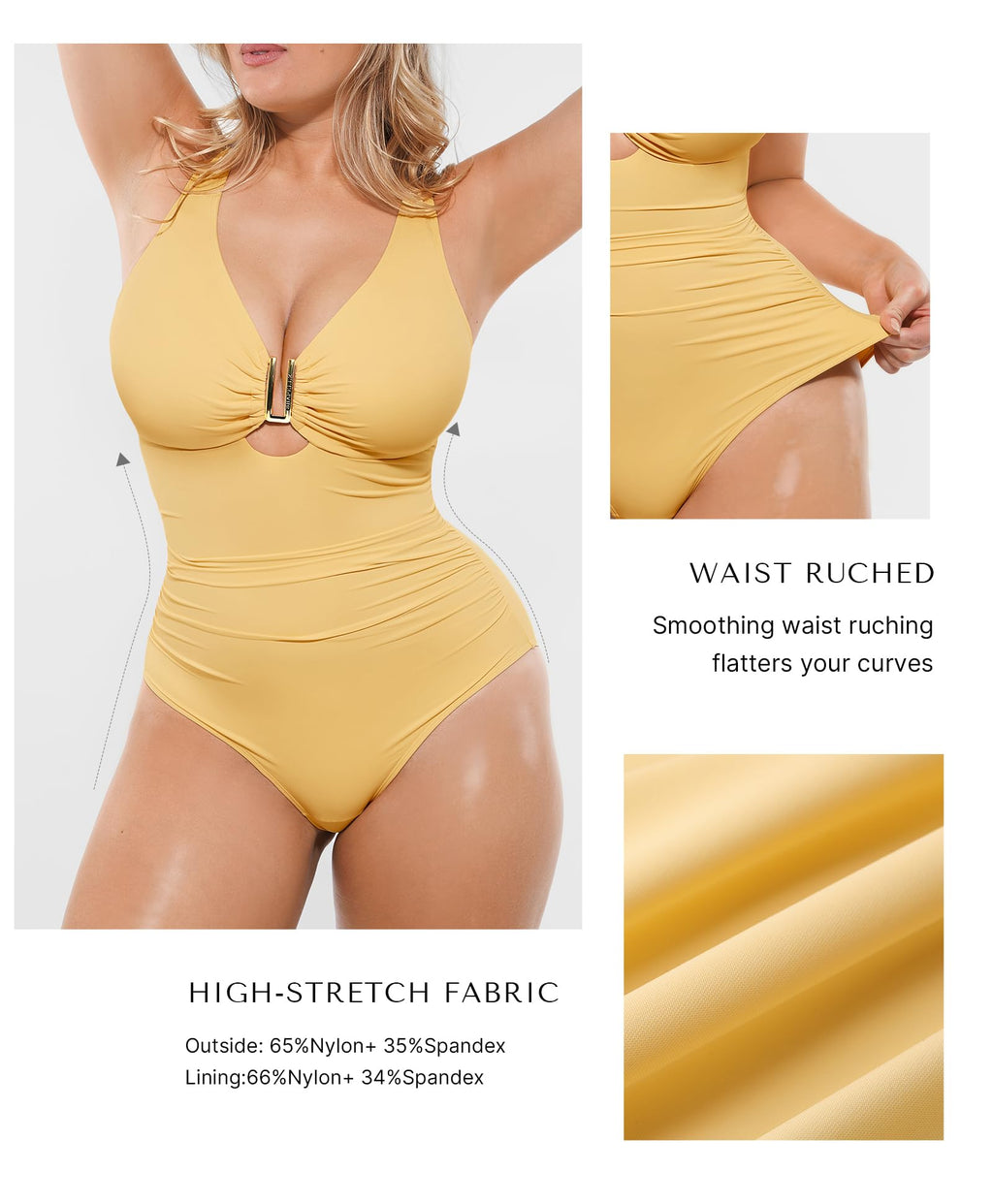 SHAPELLX Tummy Control Swimsuits Women Shapewear Swimsuits Women Bathing Suit Ruched Slimming Swimwear Yellow L