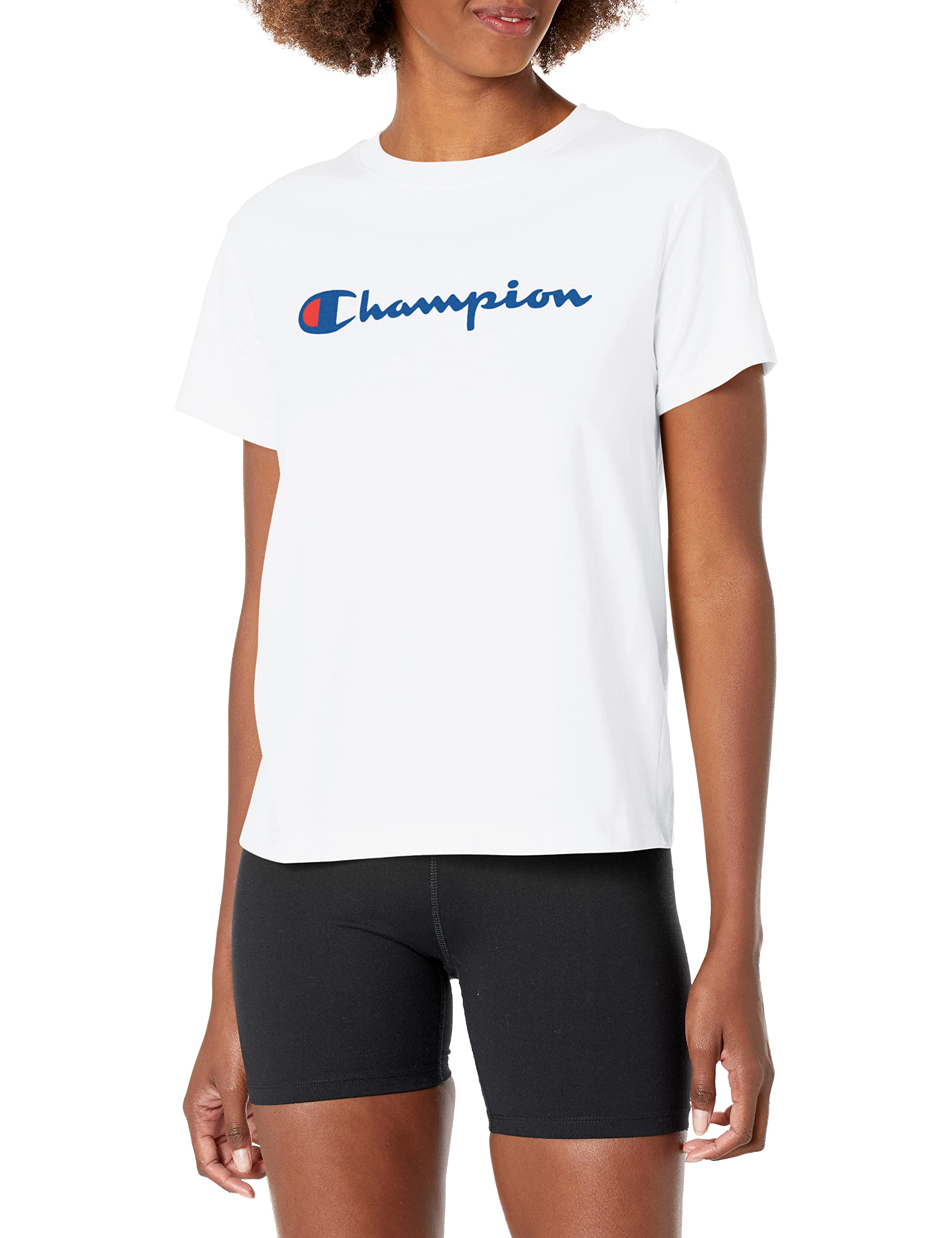 Champion womens Classic Tee, Script Logo T Shirt, White-y08113, Medium US