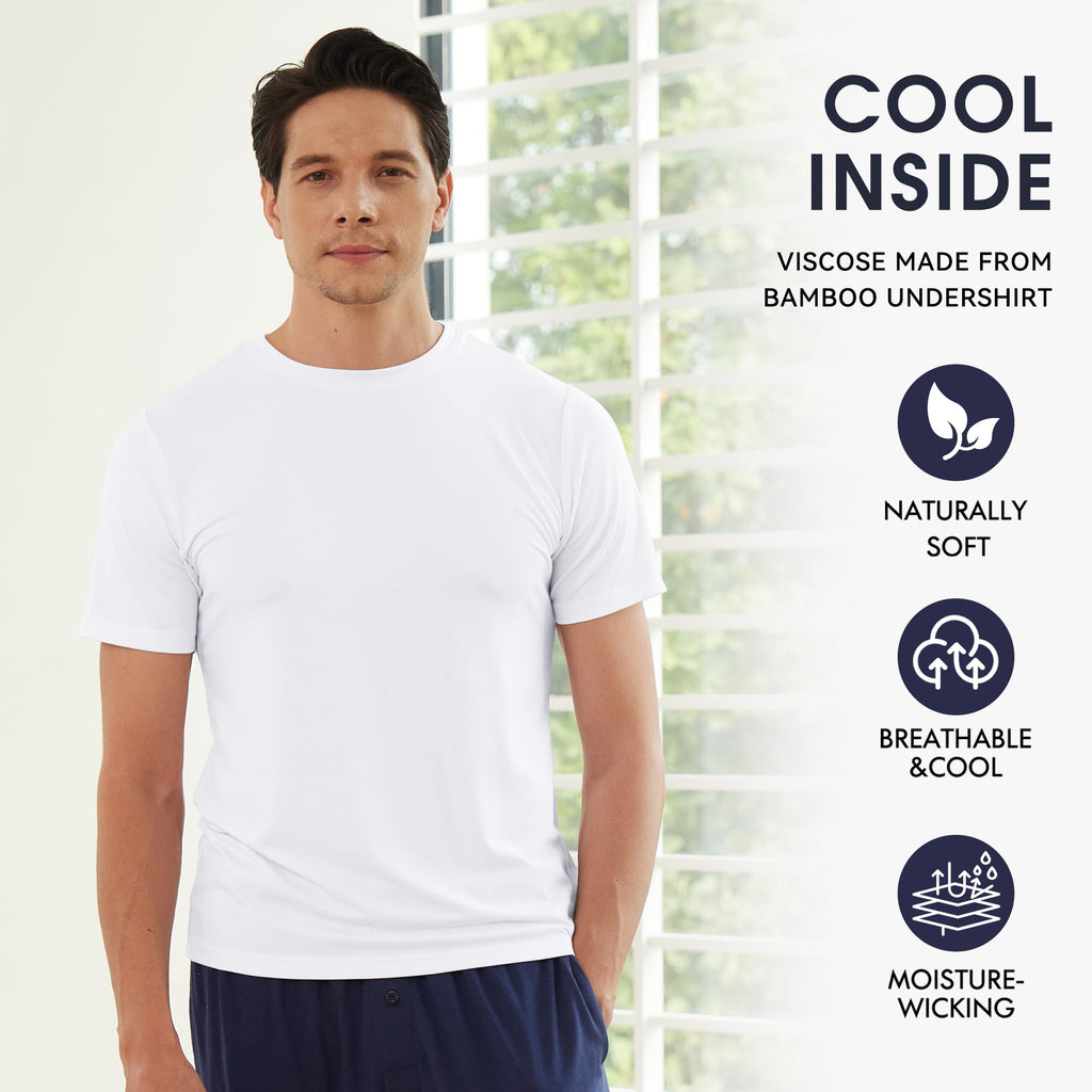 BAMBOO COOL Men's Undershirts Moisture Wicking Crewneck T Shirts, Breathable Stretch Soft Tees for Men, 6 Pack