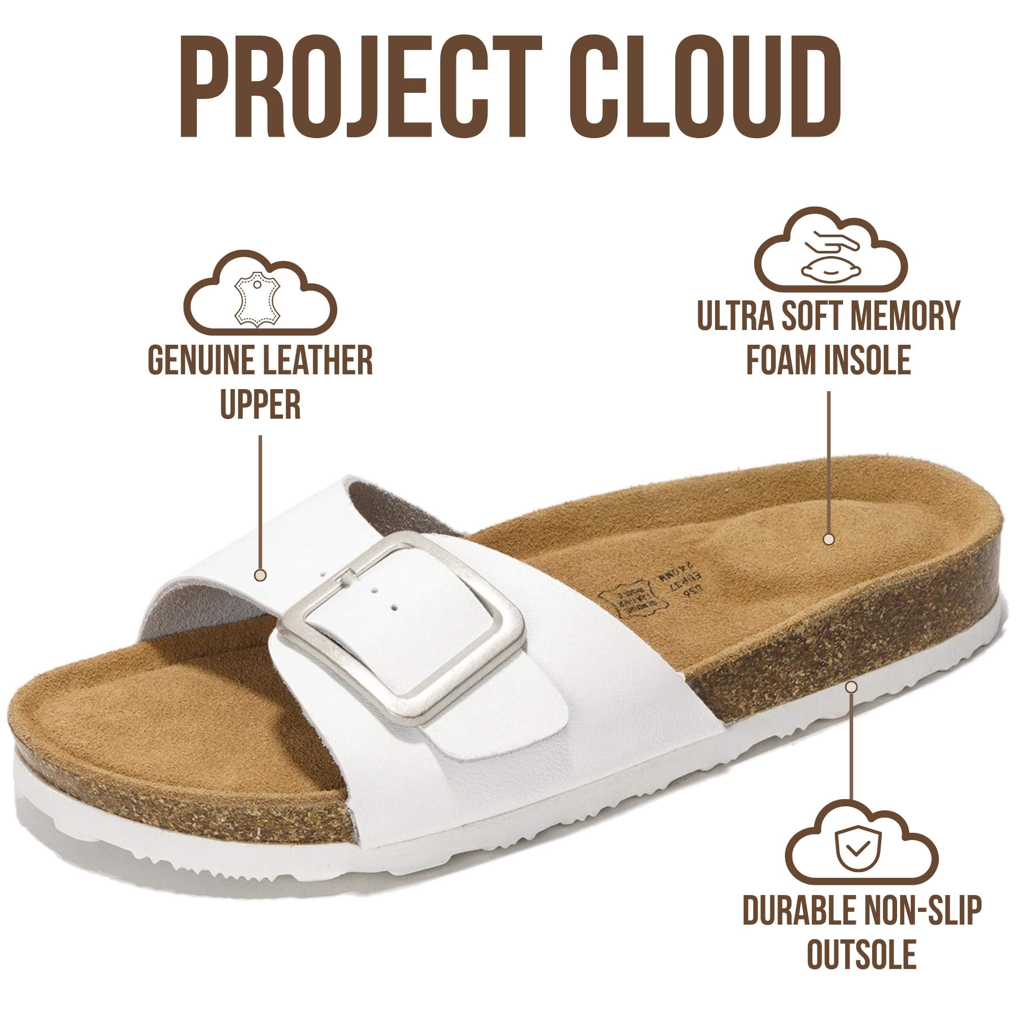 Project Cloud 100% Genuine Leather Sandals Women Dressy Beach Essentials Slides for Women Footwear-Lightweight with Memory Foam Insole Sandals for Women 2026-Womens Slides (Ibiza, Off-Whi, 7)