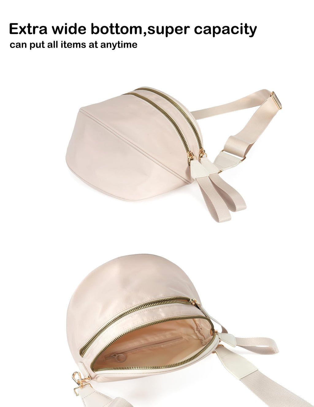 FEIBOON Spacious Nylon Crossbody Bag Bum Bag Handbags Wallets Purses Trendy Shoulder Bag for Women (beige)
