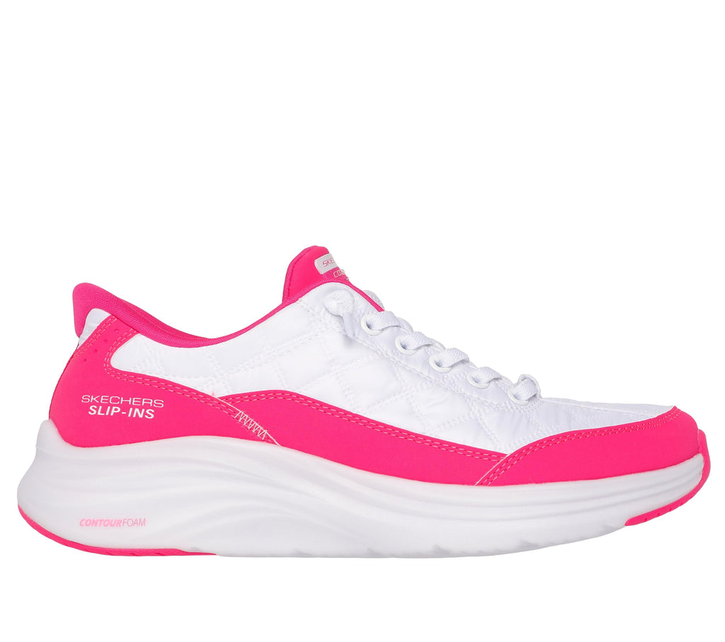 Skechers Women's Contour Foam Hands Free Slip-Ins, White/Hot Pink, 7.5