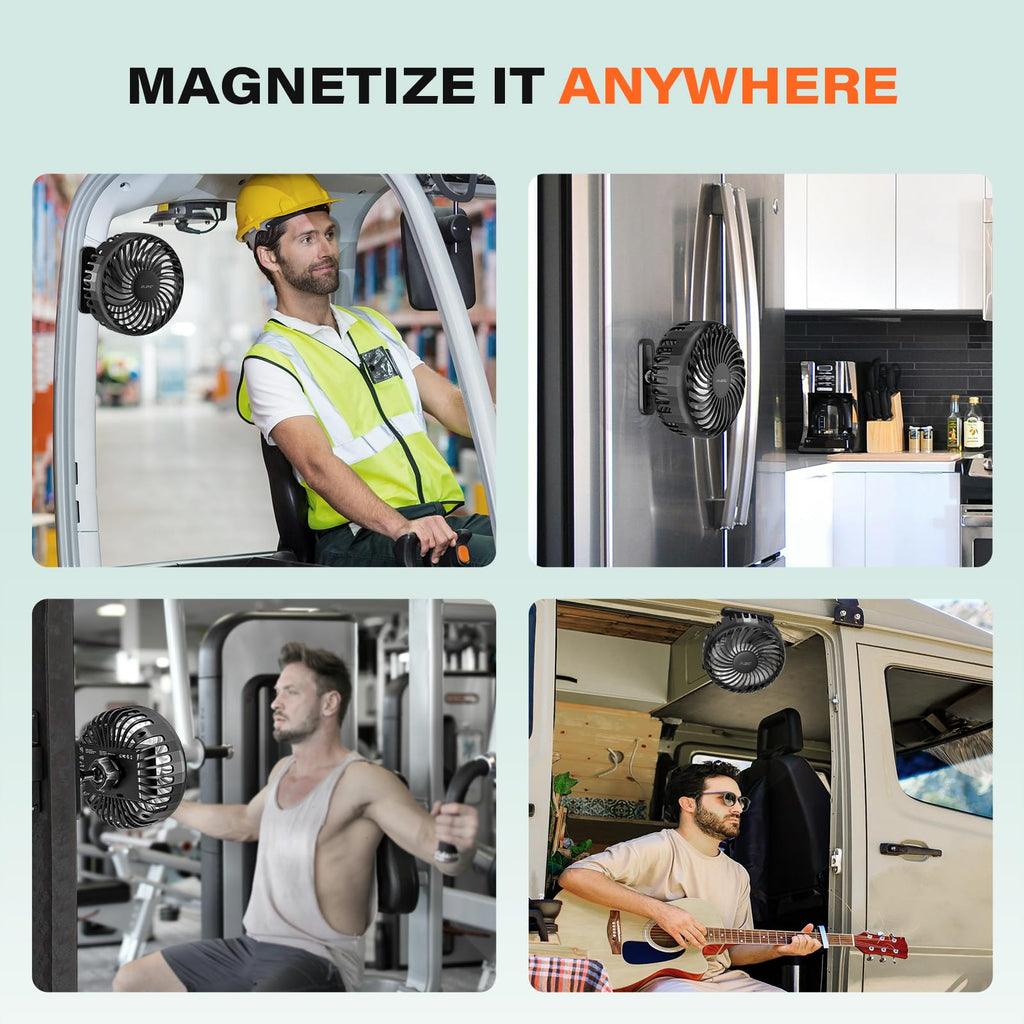 A2C Golf Cart Fan Rechargeable Magnetic Base Battery Operated Portable Fan 3 Speeds 4000 RPM Strong Airflow Compatible with Yamaha, EZGO, Club Car - 360° Rotatable Golf Cart & Cruise Ship Accessories