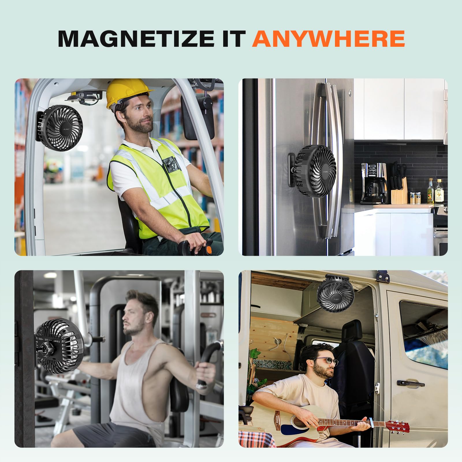 A2C Golf Cart Fan Rechargeable Magnetic Base Battery Operated Portable Fan 3 Speeds 4000 RPM Strong Airflow Compatible with Yamaha, EZGO, Club Car - 360° Rotatable Golf Cart & Cruise Ship Accessories