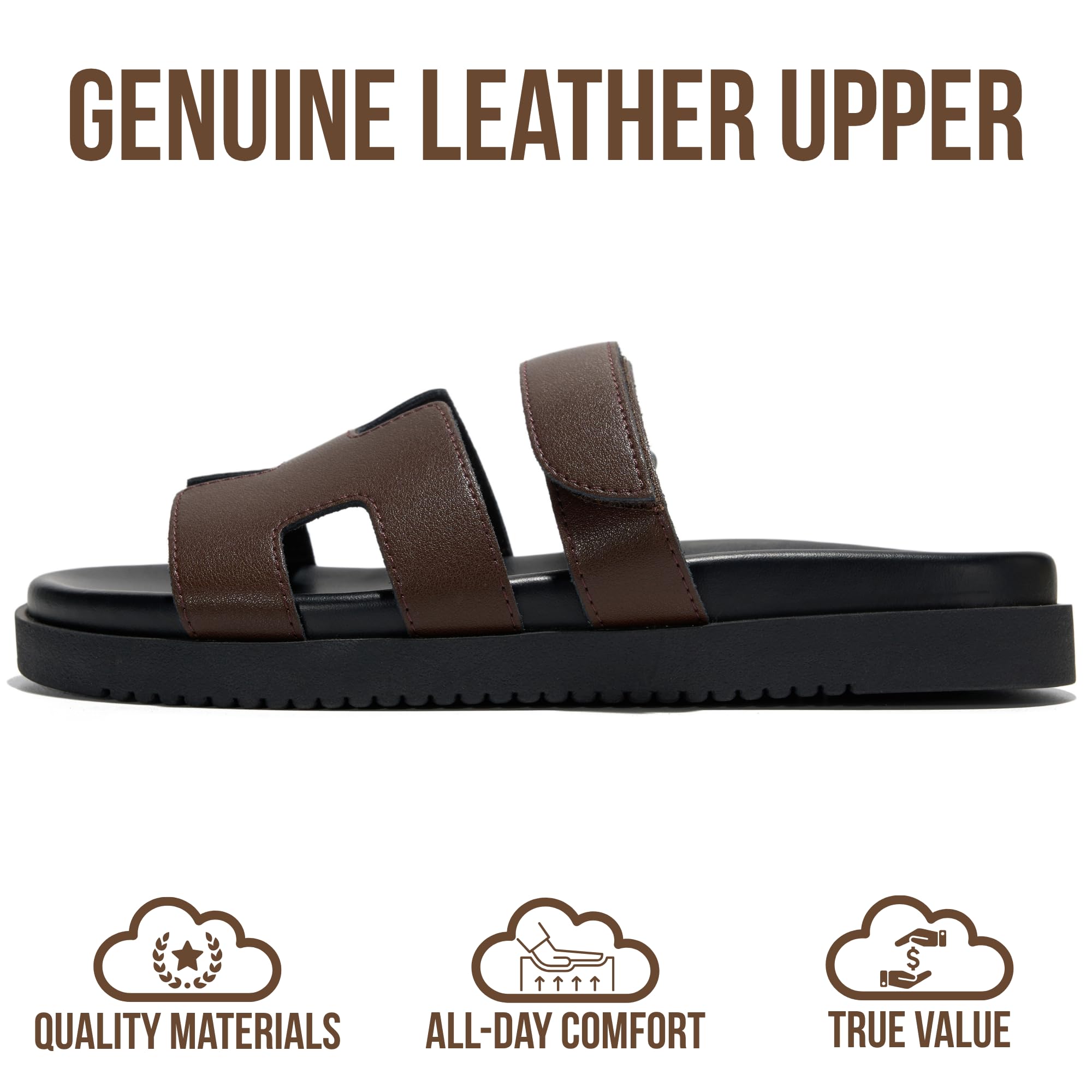Project Cloud 100% Genuine Leather Sandals for Women Footwear - Stylish Womens Sandals with Plush & Soft Insole - Non-Slip and Water-Resistant Beach Sandals Slides for Women (Mayvy, CHOCLEATH,7.5M)
