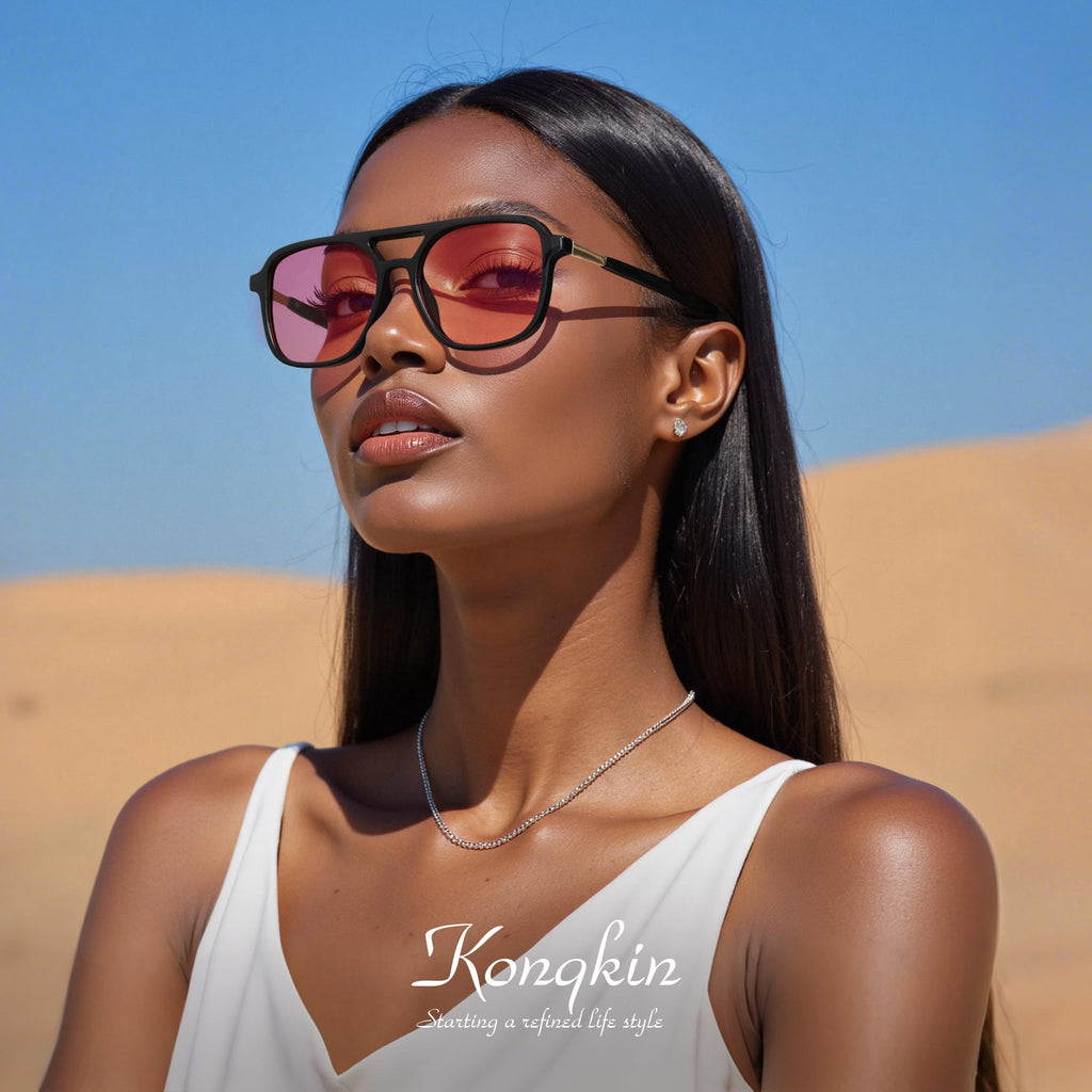 konqkin Retro Aviator Sunglasses for Women Men:Polarized Trendy Vintage 70s Rectangle Mens Womens Shades Sun Glasses UV Protection (Brown+Grey+Tigerspot,54mm)