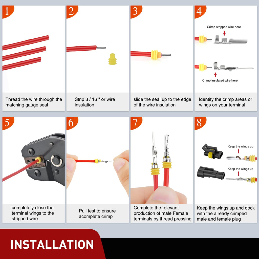 Nilight 200PCS 2 Pin Electrical Connector ‎Plug Male Female Terminal Wire Waterproof Connectors 2 Way Automotive Connect Set for Car Truck Motorcycle Marine Boat 20 Sets