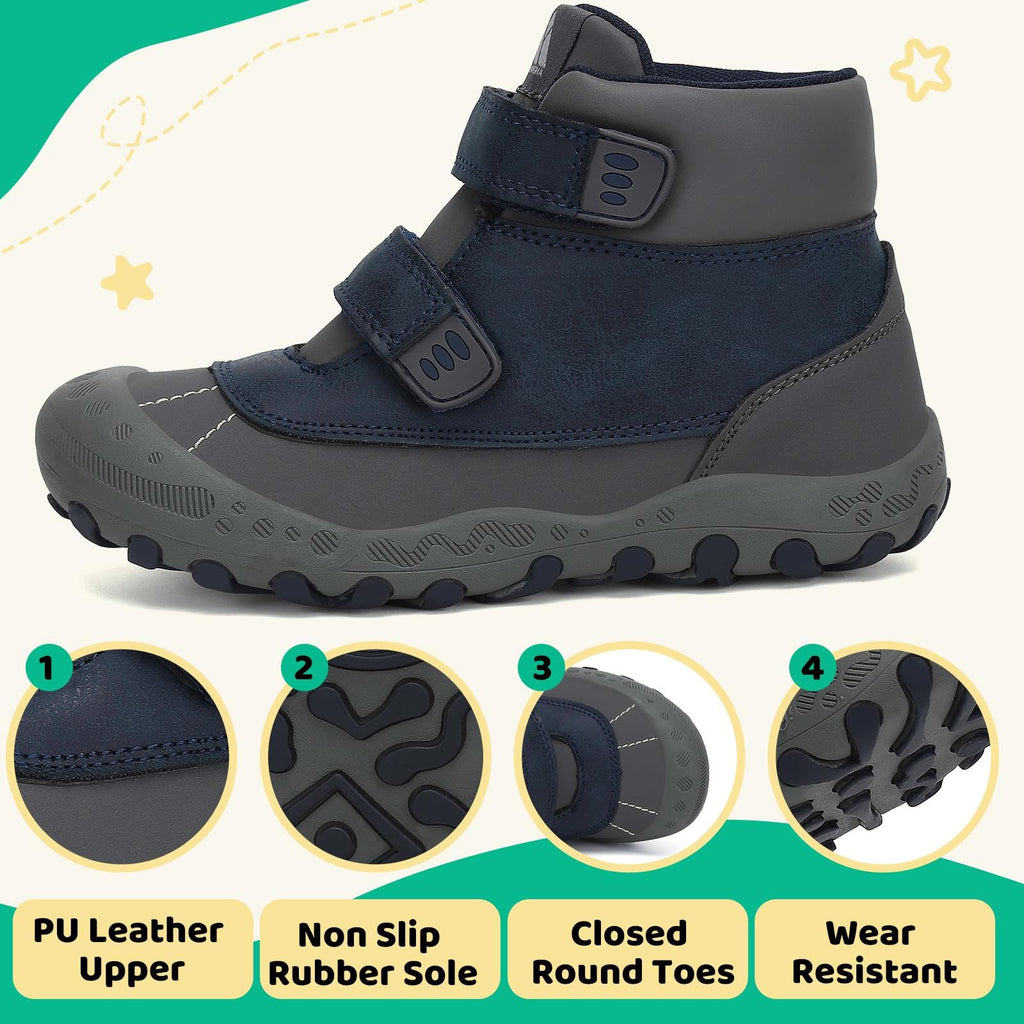 Mishansha Unisex-Child Outdoor Ankle Hiking Boots Boys Girls Trekking Walking Shoes with Hook and Loop Pu Blue 12 Little Kid