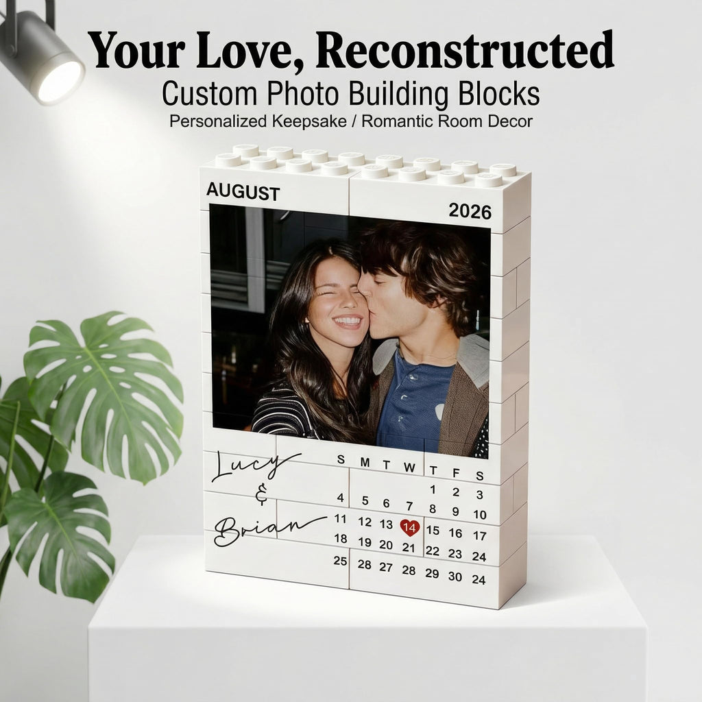 Custom Couple Photo Building Blocks, Personalized Bricks Puzzle with Pictures, Home Decor Photo Frame Anniversary Birthday Valentines Gifts for Women, Wife, Men, Her, Him, Couples