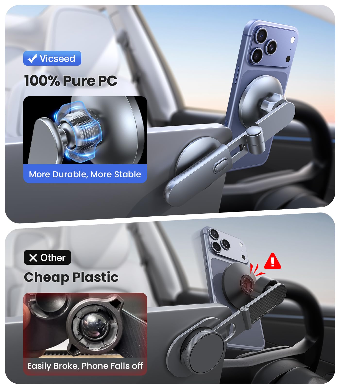 VICSEED Tesla Phone Mount【Strongest Magnet Power】Foldable Hidden Tesla Phone Holder Fit for All Phone, Tesla Model 3 Model Y for MagSafe Car Mount, Tesla Model 3 Accessories, Tesla Model Y Accessories