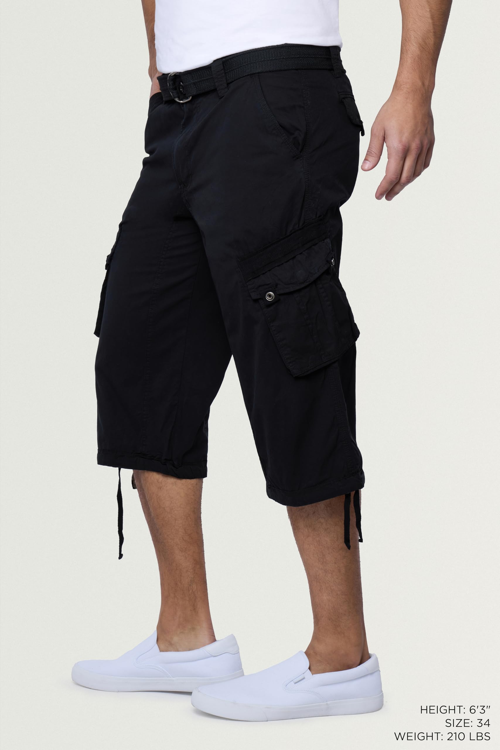 X RAY Men's Belted Long Cargo Shorts for Men, Below Knee Length Mens Cargo Shorts, 3/4 Pants (Big and Tall Shorts for Men) Black 54
