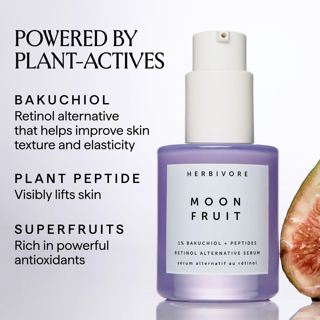 HERBIVORE Bakuchiol Retinol Alternative Moon Fruit Face Serum EXTRA STRENGTH – 1% Bakuchiol + Peptides, Smooths Skin, Reduces Fine Lines & Wrinkles, Plant-based, Vegan, Cruelty-free, 30mL / 1 oz