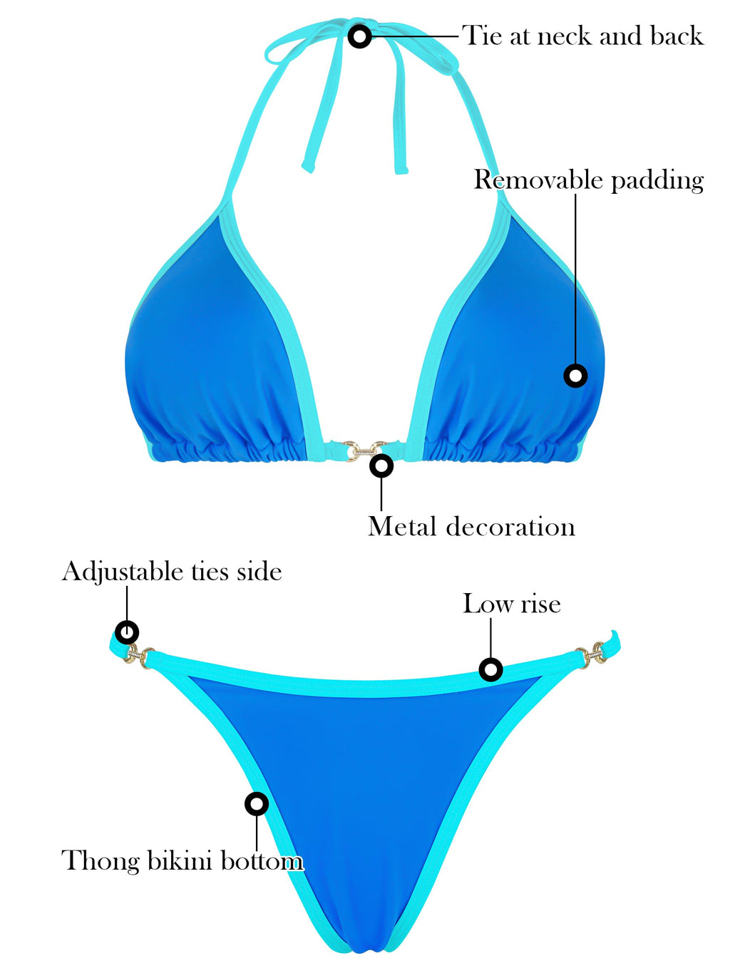 RELLECIGA Women's Thong Bikini Set Triangle Halter Brazilian Two Piece Swimsuit(Turquoise,Large