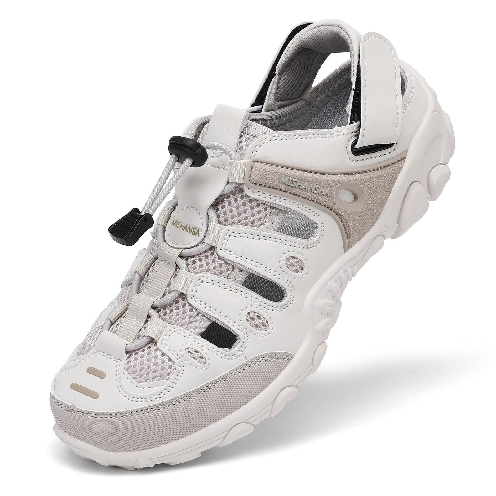 Mishansha Men's Women's Hiking Sandals, Closed Toe Outdoor Water Sandals with Adjustable Strap, Non Slip Sport Sandal for Trail Beach Travel Size 10 Women/8 Men Beige
