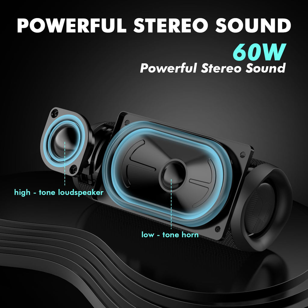 Monster Bluetooth Speaker, Wireless Portable Outdoor Bluetooth Speakers, 60W True Wireless Stereo IPX8 Waterproof, Dual PairingBluetooth 5.4 Built-in Mic, Black