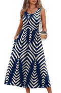 WIHOLL Casual Summer Dresses for Women 2025 Sleeveless Flowy Sun Spring Dress Sundresses Boho Italian Beach Vacation Dress Long Maxi Midi Dresses for Women 2026 Cruise Resort Wear Navy Stripe L