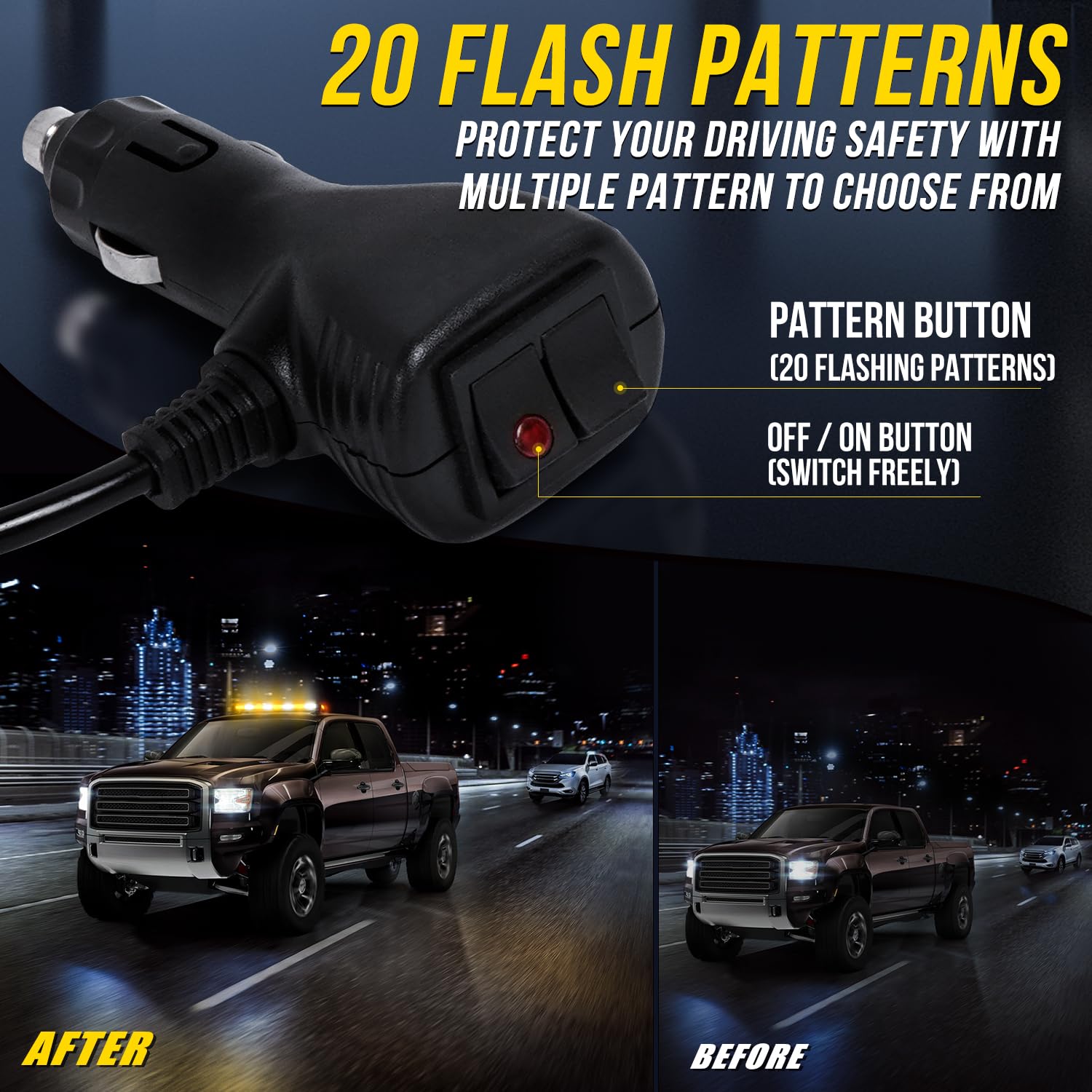 LRTER 34inch 166 LED Emergency Rooftop Strobe Lights Bar Flashing Safety Traffic Advisor Warning Hazard Snow Plow Light W/Magnet Base for Work Trucks Vehicles Construction Tow Pickup Amber White
