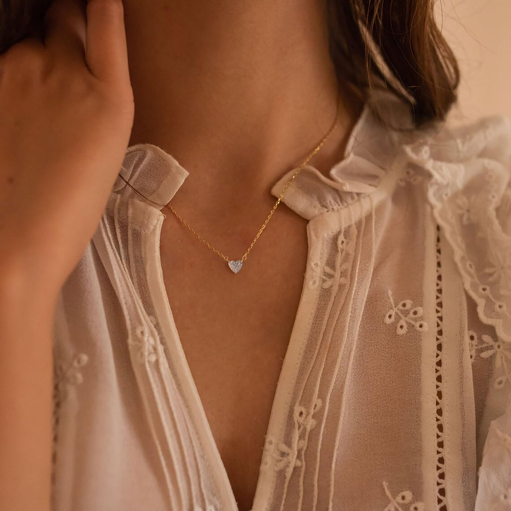 LLWOM Heart Necklaces-14k Gold Plated CZ Heart Necklace Dainty Heart Pendant Necklace for Women