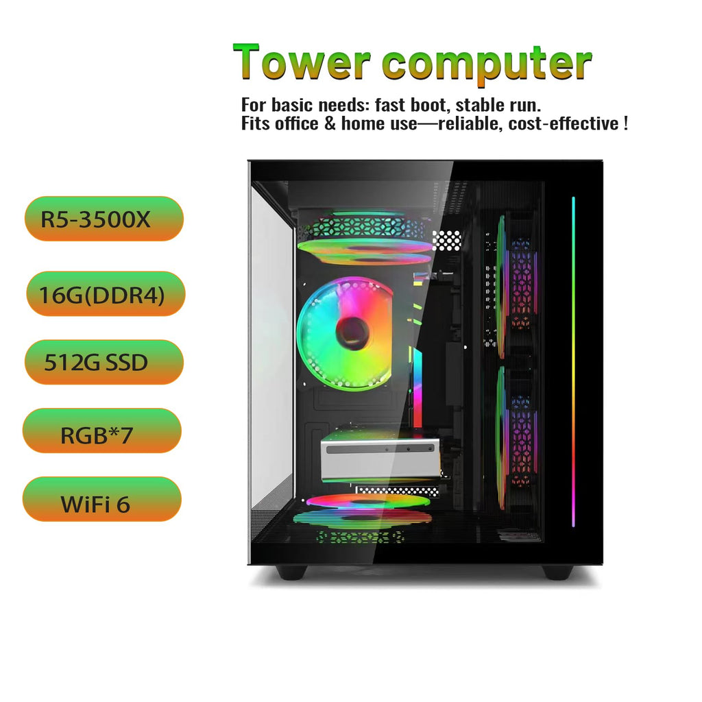 suevery Prebuilt Gaming Desktop Computer | 16G DDR4 RAM | 512G SSD | AMD Ryzen5 6Cores 3.6G Up to 4.1G | RX 560 4G Graphics Card | Wi-Fi 6 | Gamer PC Black