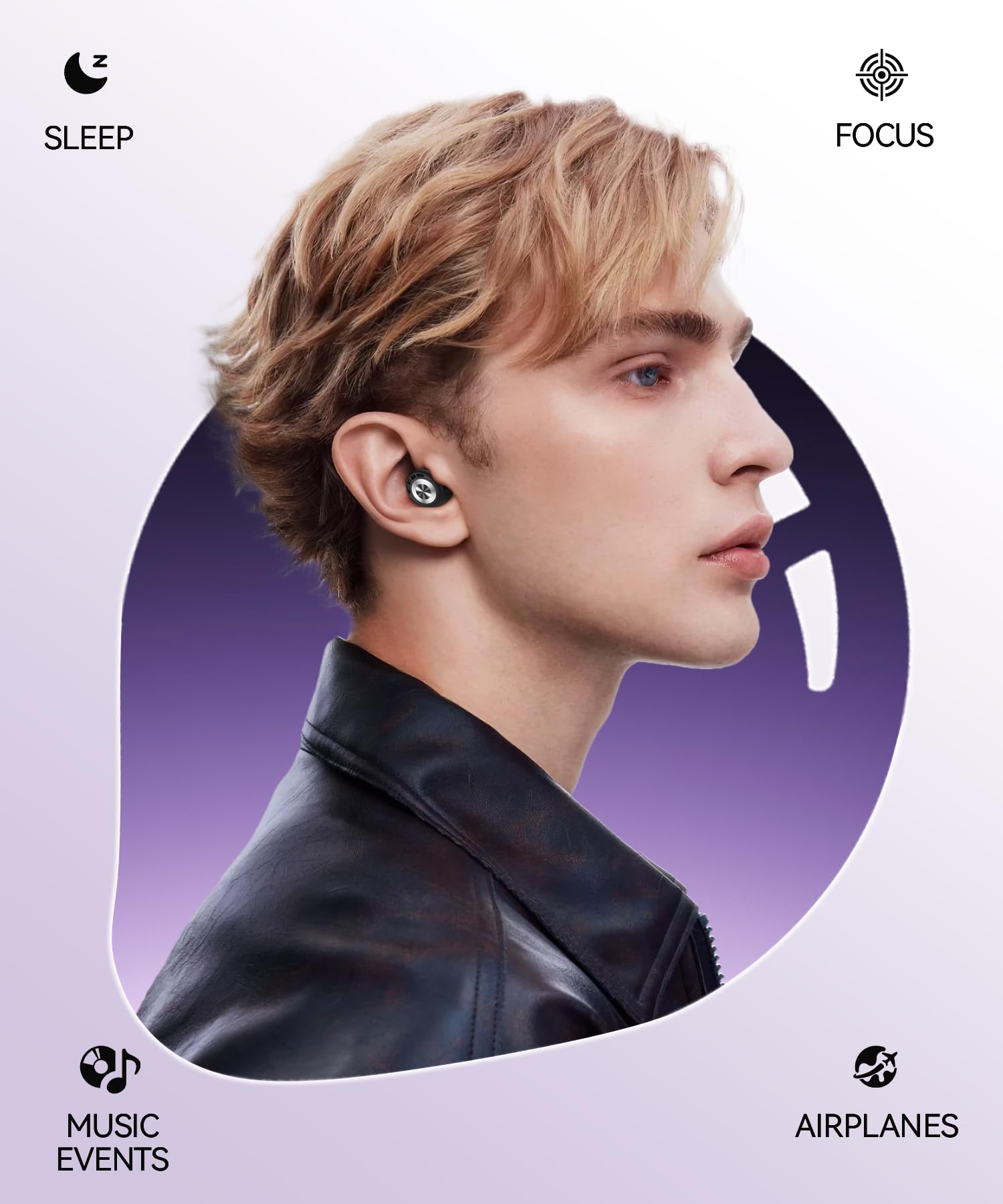 Ear Plugs for Sleeping 50dB Earplugs Noise Cancelling Ear Plugs for Noise Reduction Concerts Soft Reusable Silicone Earplugs for Snoring Side Sleepers Shooting Airplanes with 7 Eartips Case MatteBlack