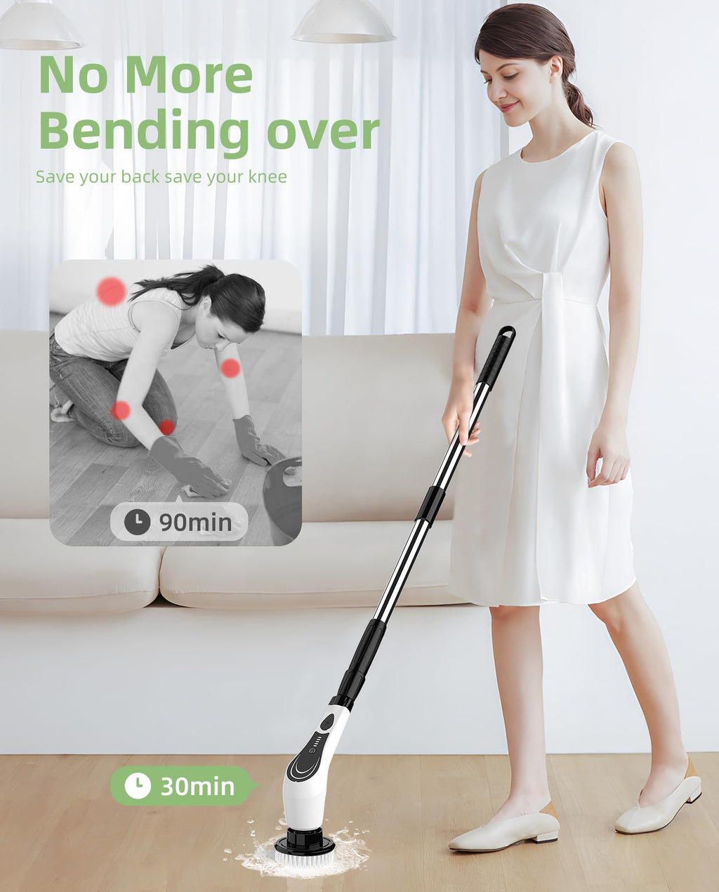 Lichffy Electric Spin Scrubber, Cordless Shower Scrubber with 8 Brush Heads with Adjustable, 2H Power Dual Speed, Power Brushes with IPX7 Waterproof for Floor, Sink, Bathroom, Tile, White-qwrx3