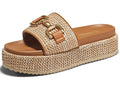 Coutgo Womens Platform Sandals Raffia Espadrilles Metal Chain Slip on Open Toe Cute Beach Slide Sandals