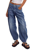 Flamingals Barrel Leg Jeans for Women Mid Waist Casual Baggy Boyfriend Stitch Detail Denim Jeans Dark Blue M