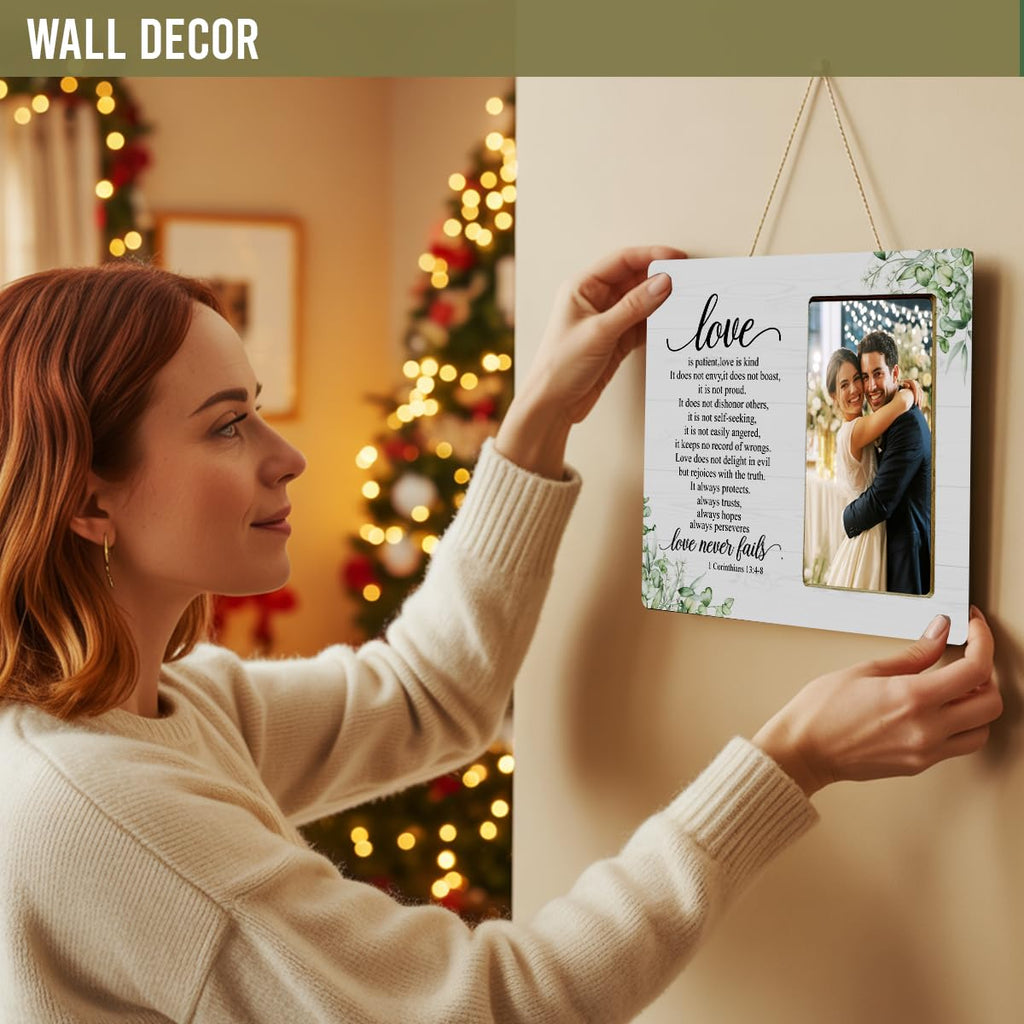 LNGORUS Wedding Christian Gifts Picture Frame for Couples Newlyweds, Love is Patient Gifts Picture Frame for Engagement Just Married