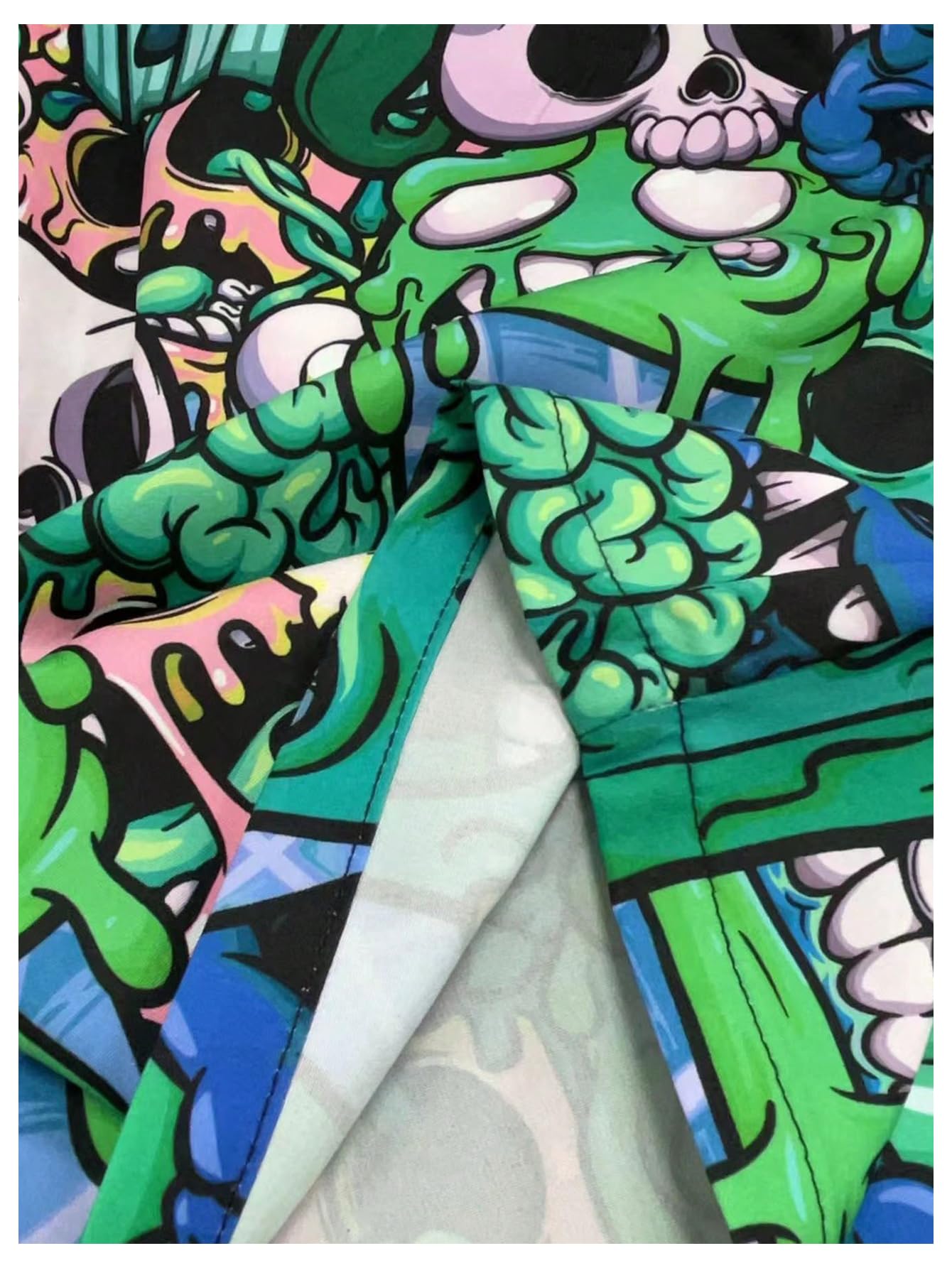 WDIRARA Men's Cartoon Skull Print Swim Trunks Drawstring Elastic Waist Beach Shorts Green Medium