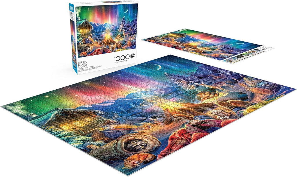 Buffalo Games Silver Select - Winter’s Night Bonfire by Lars Stewart, 1000 Piece Winter Jigsaw Puzzle for Adults with Foil-Accented Poster, Premium Puzzle Gift