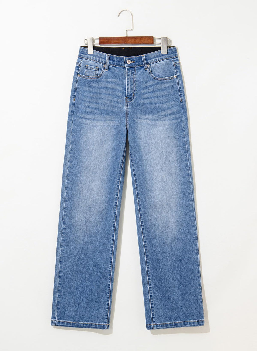 Sidefeel Women's Straight Leg Jeans High Waisted Stretchy Elastic Waist Trendy Wide Leg Denim Pants Light Blue Size 10