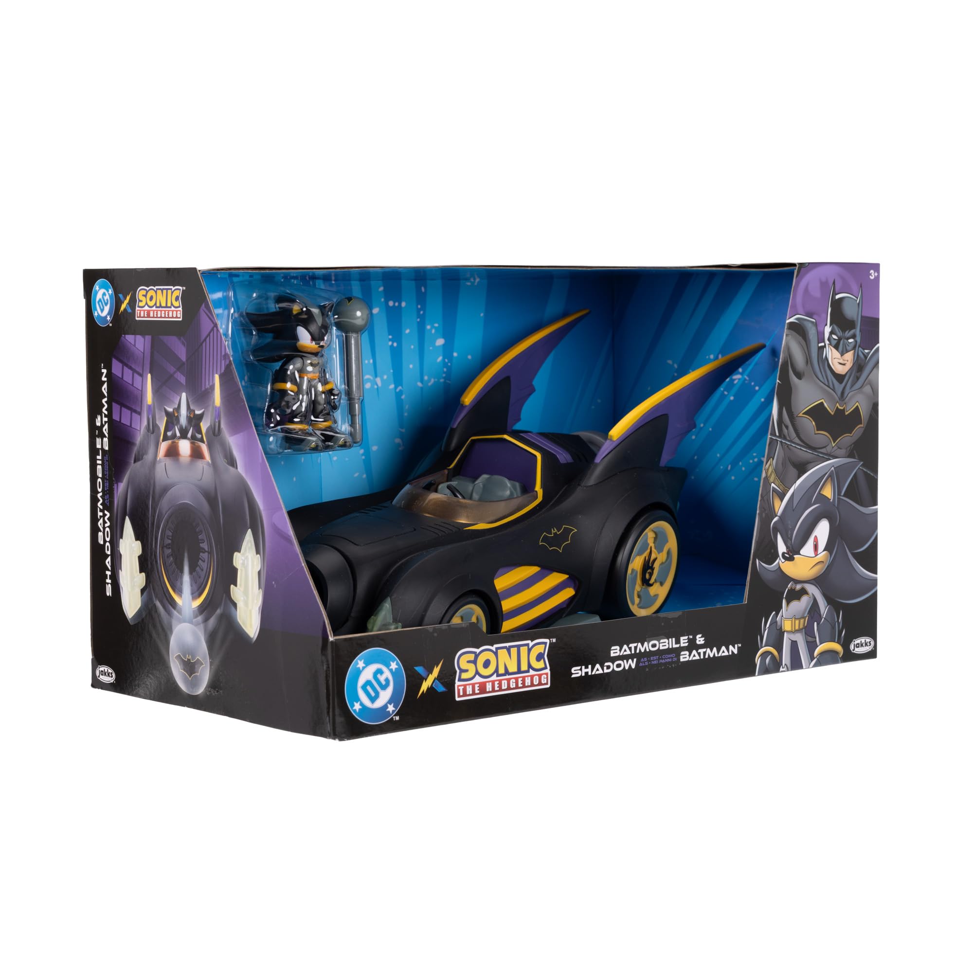 DC X Sonic Batmobile Shadow-fied! with Cool 2.5 Inch Shadow Action Figure as Batman, from The DC x Sonic The Hedgehog Comic Book Series - A Collector's Must Have!