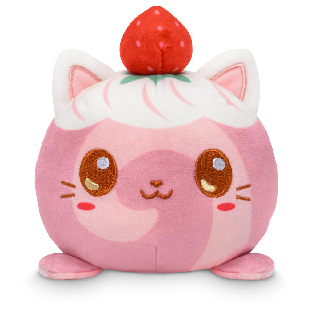 TeeTurtle Reversible Strawberry Cake Scented Cat Plushie - 4-Inch Two-Sided Flip Plush Toy with Embroidered Details - Cute Mini Collectible Plush for Kids, Teens, and Adults