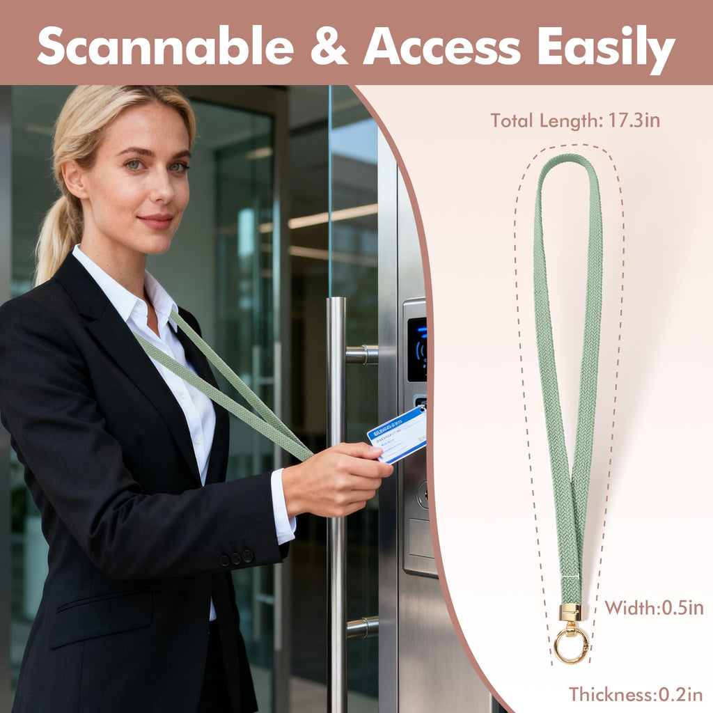 WEESMILE Stretchy Cute Lanyards for ID Badges, Thin Teacher Lanyard for Key, Long Neck Keychain ID Badge Lanyards for Women/Men (Sage Green)