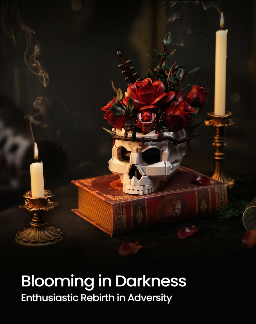 iATOM Skull Roses Flower Bouquet Building Set, Botanical Collection Kit for Adult Women, Gift for Valentines Day for Her/Girlfriend/Mom/Wife/Couple, Goth Horror Skeleton Pot Home Table Decor Aesthetic