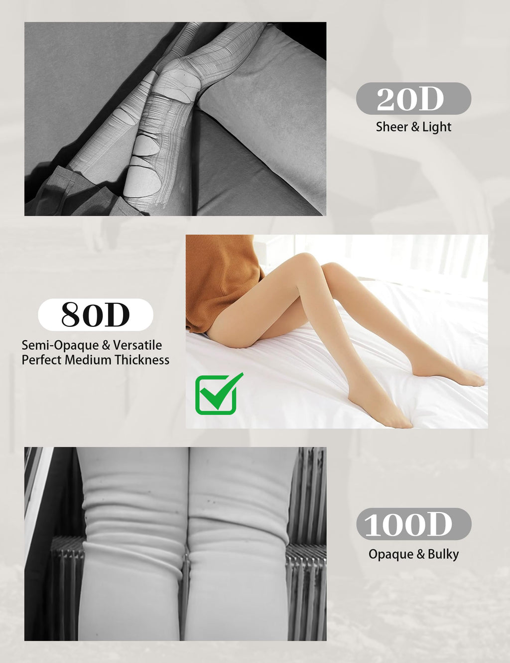 DDOBB 3 Pairs 80D Tights for Women Opaque Black High Waisted Stockings Womens Footed Pantyhose with Reinforced Toe Black Small-Medium