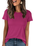ANRABESS Women Short Sleeve Tops Summer Basic Tee Wrinkle-Free Trendy Cute T Shirts 2026 Spring Business Casual Outfits Hot Pink Large