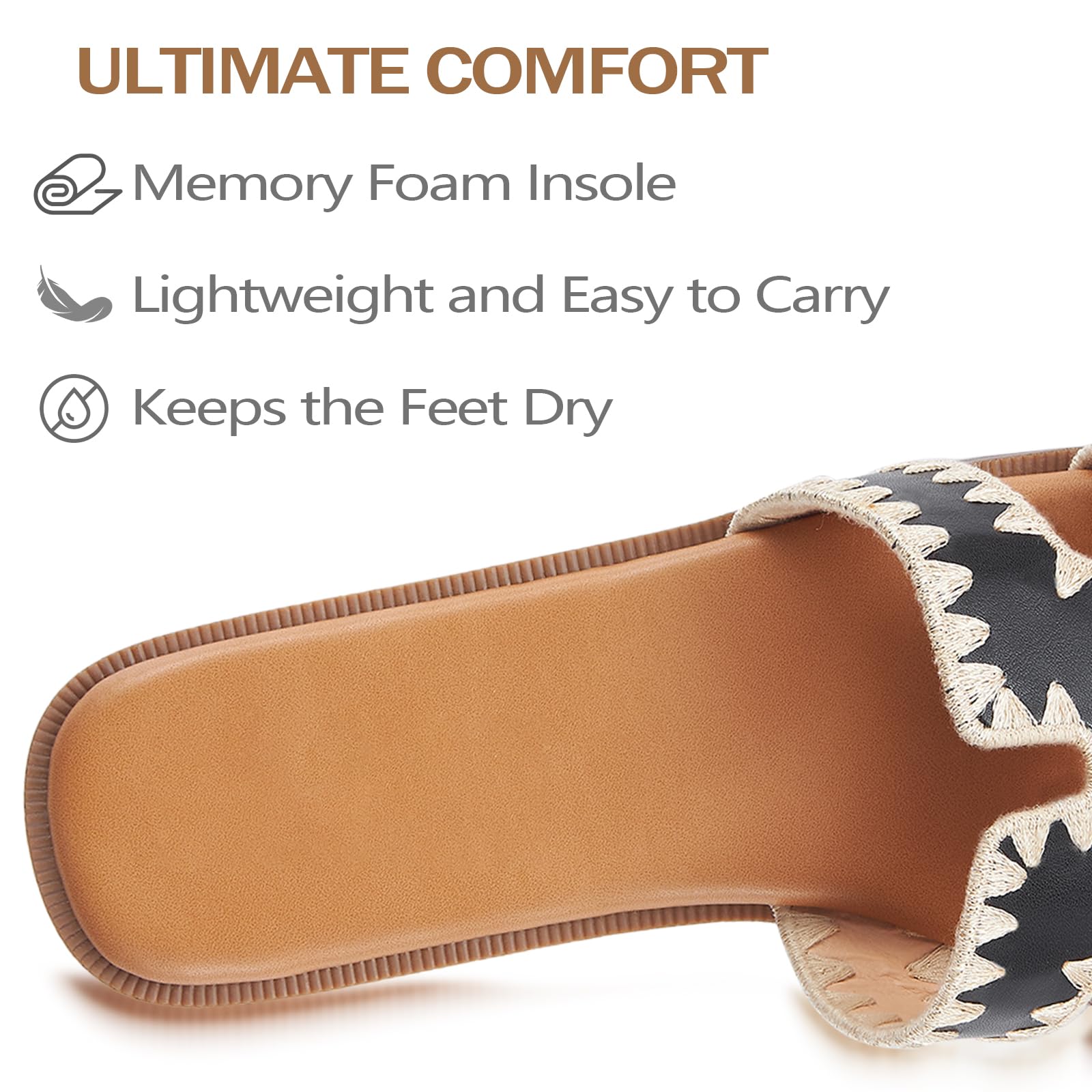 KENMITDY Womens Sandals Slip On Fashion Flat Sandals Soft Memory Foam Slides Comfortable Leather Open Toe Slide For Summer Dressy 2026 Black Size 7