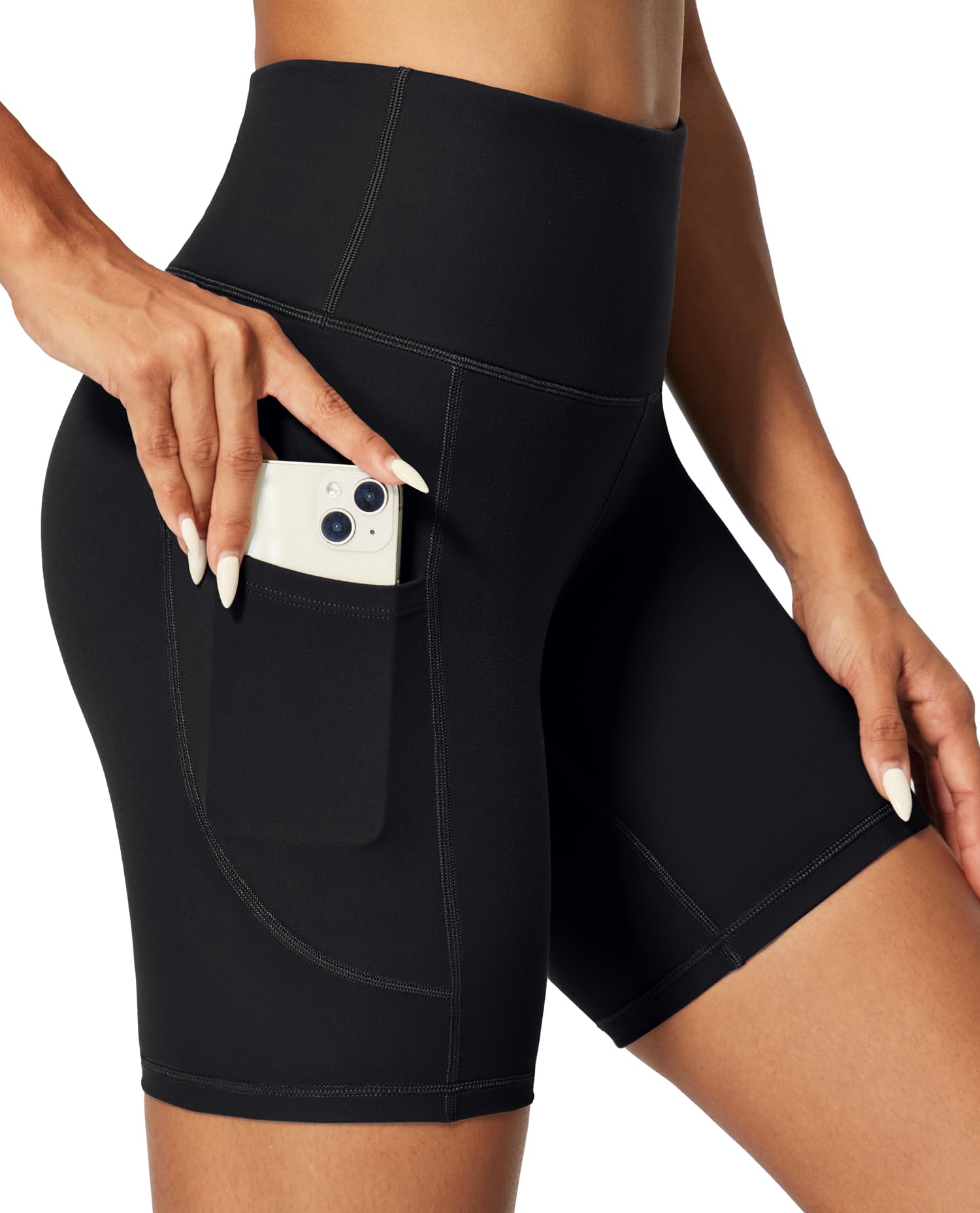 IUGA Biker Shorts Women 6" Tummy Control Workout Shorts Women with Pockets High Waisted Yoga Running Gym Spandex Compression Black