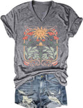 Vintage Boho Sun Flowers Shirts Women Vintage Wildflowers Graphic Tee Casual Short Sleeve Tops Funny Cute Teen Girl Tee(Gray1,M)