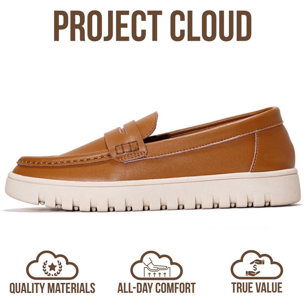 Project Cloud 100% Genuine Leather Loafers for Women – Memory Foam Insoles Slip On Shoes for Women – Lightweight Womens Shoes – Non Slip Womens Loafers (Filide1,COGNACT,7.5)