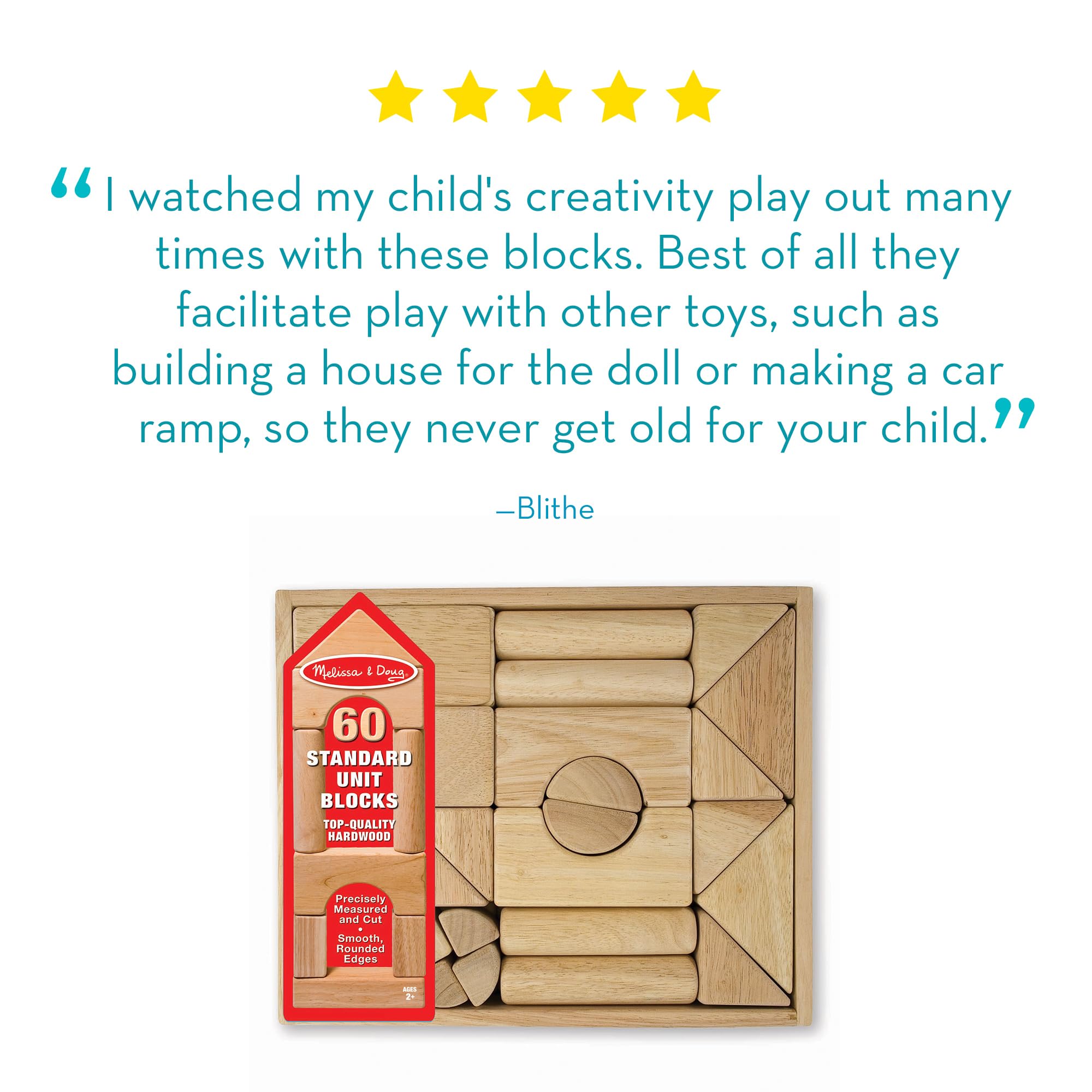 Melissa & Doug Standard Unit Solid-Wood Building Blocks With Wooden Storage Tray (60 pcs)
