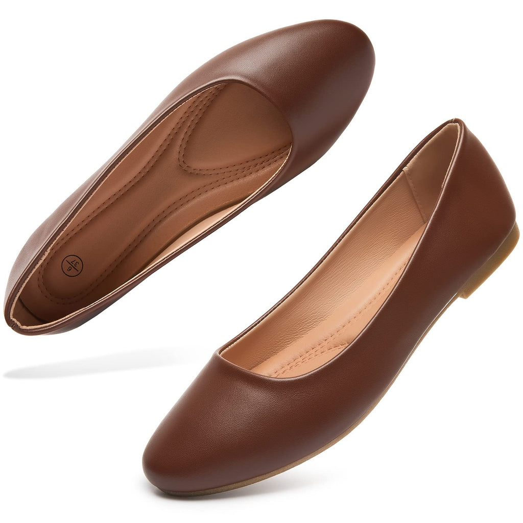 hash bubbie Women's Flats Shoes Ballet Flats Dress Shoes Comfortable PU Leather Slip on Shoes for Women(Brown.US6)