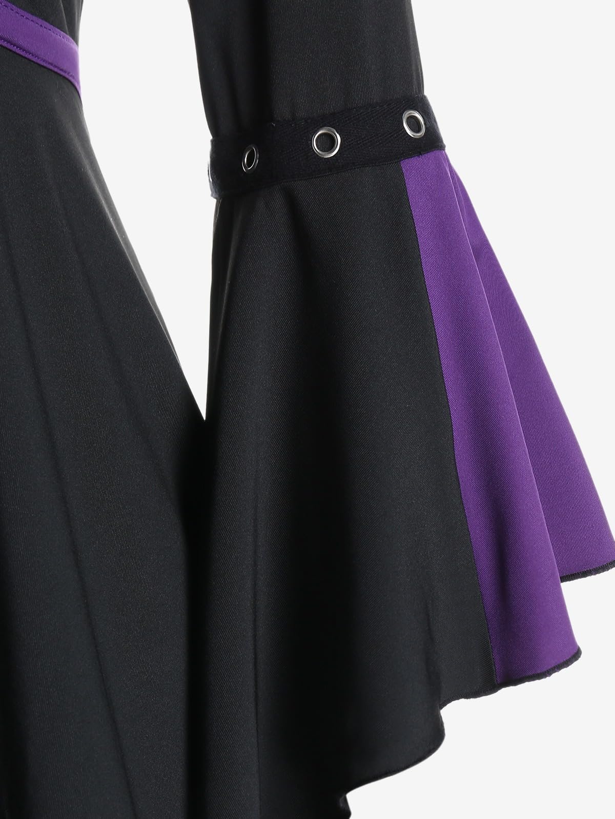ROSE GAL Rosegal Women Plus Size Gothic Flare Sleeves Lace-up Two Tone Handkerchief Tee Halloween Costume Bell Sleeves Top Colorblock Long Sleeves Gothic Top(Purple_2/3X)