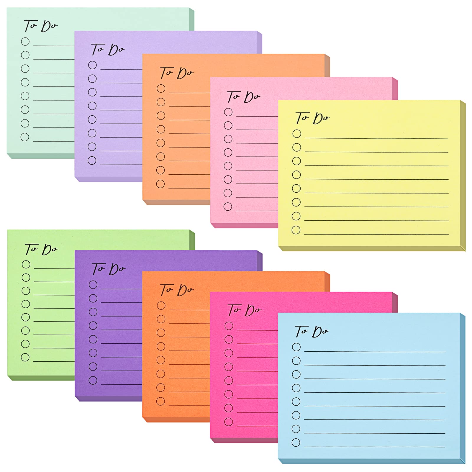 EOOUT 10 Pack Sticky Notes, 500 Sheets Self-Stick to Do List with Line, 3x4 Inch Adhesive Memo Sticky Notes Notepad Bulk, Home Office School Planner Reminder Supplies