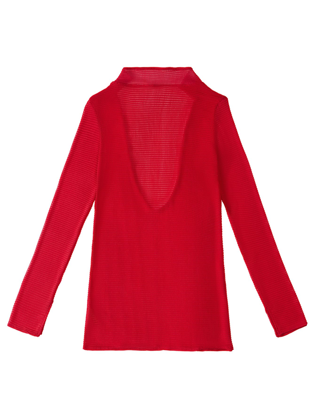 Lilosy Sexy Crochet Sheer Long Sleeve Cover Up Swim Bathing Suit Beach Dress One Piece See Through Women Swimwear Solid Red Medium